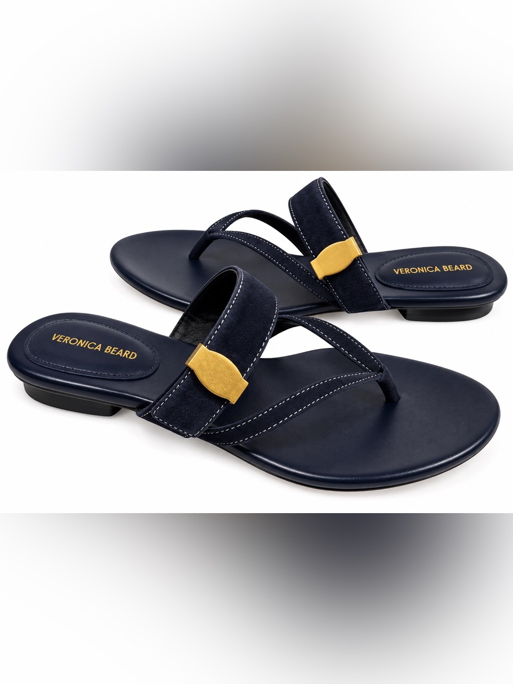 Veronica Beard Salva Dash Navy Suede Sandals Gold Hardware Size 8 / EU 38.5 NIB